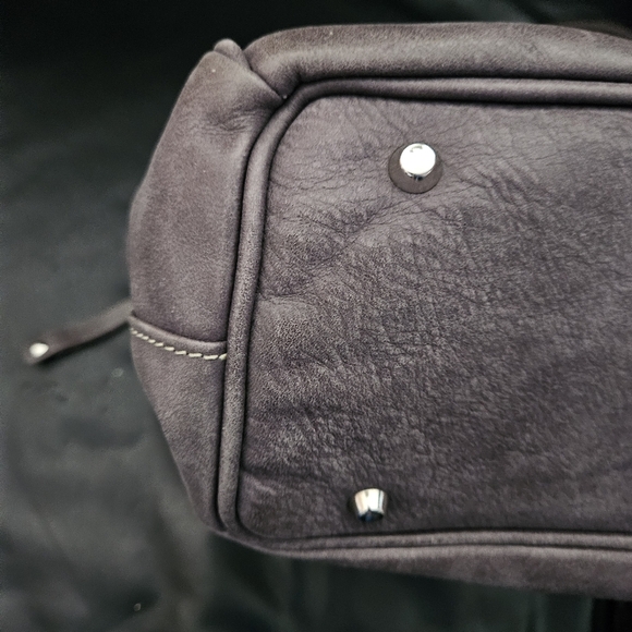 Roots 100% Leather Taupe Stainless Steel Hardware Gray Satchel Handbag Purse - Picture 10 of 16